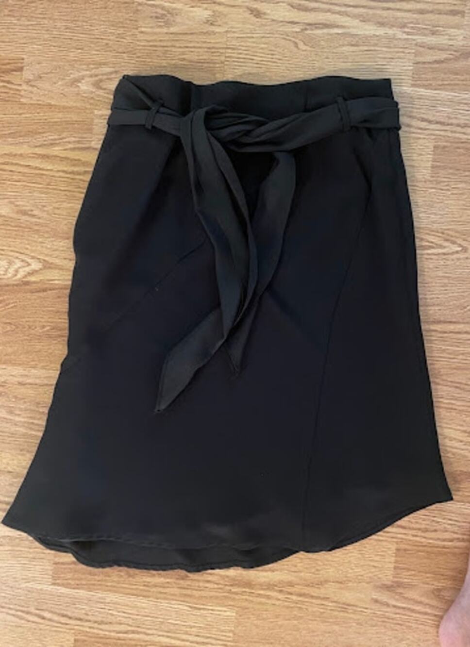 Vintage 90s MICHELE Black A-Line Skirt Tie Waist Belted Minimalist